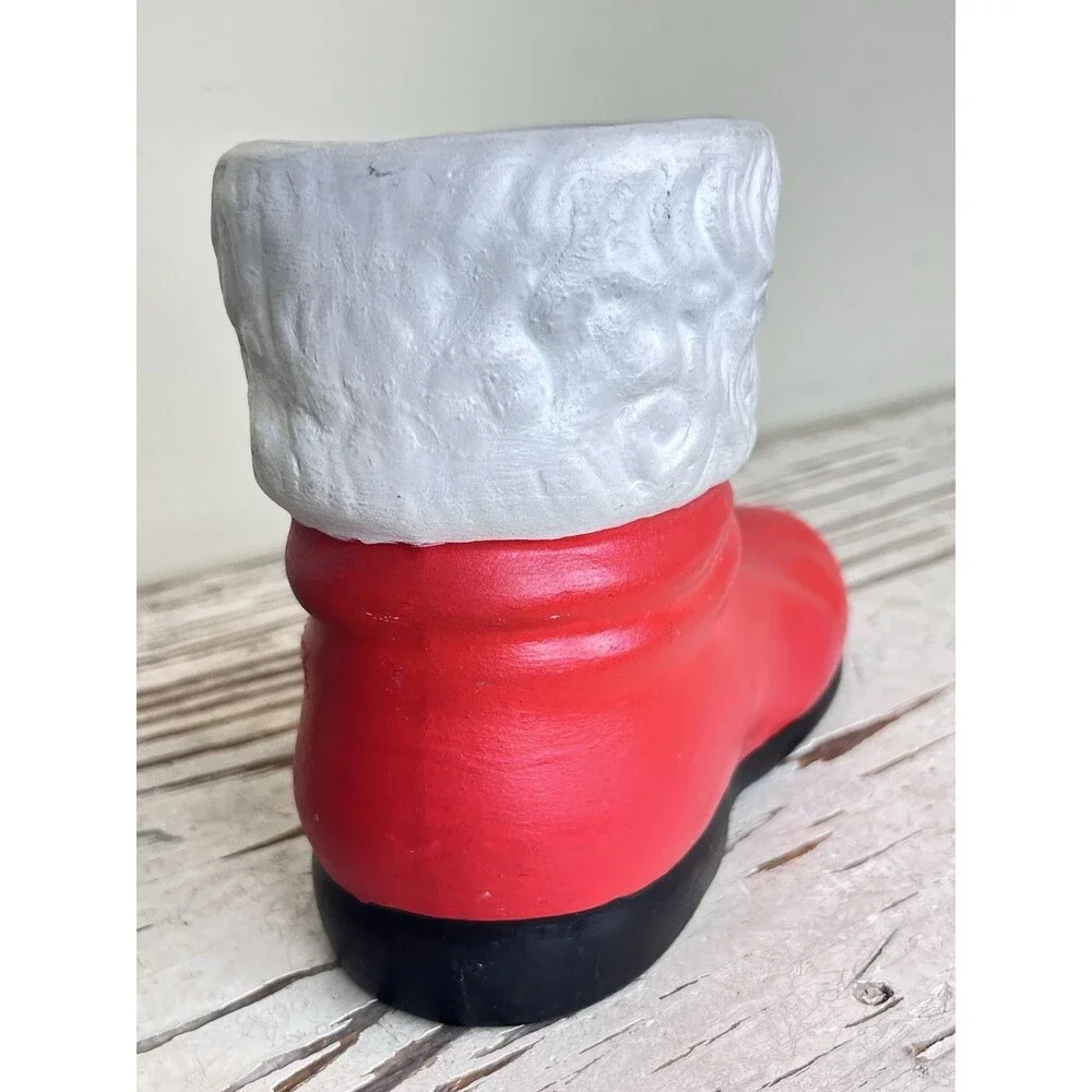 Vintage Hand Painted Ceramic Christmas Santa Boot Candy Cane Holder / Planter
